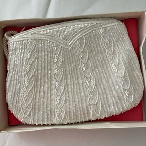Formal white beaded handbag